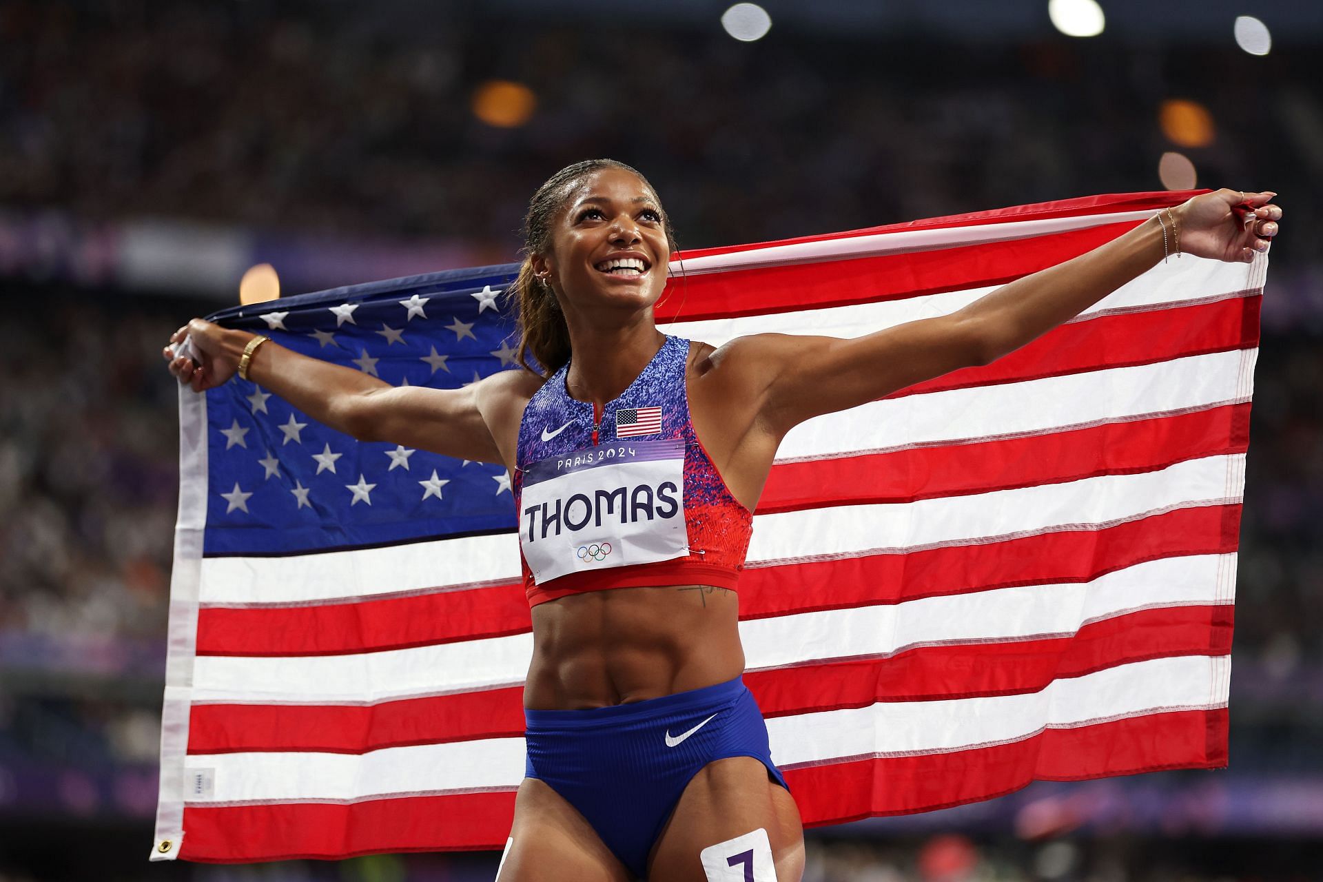 Gabby Thomas at Olympic Games Paris 2024. (Photo by Michael Steele/Getty Images)